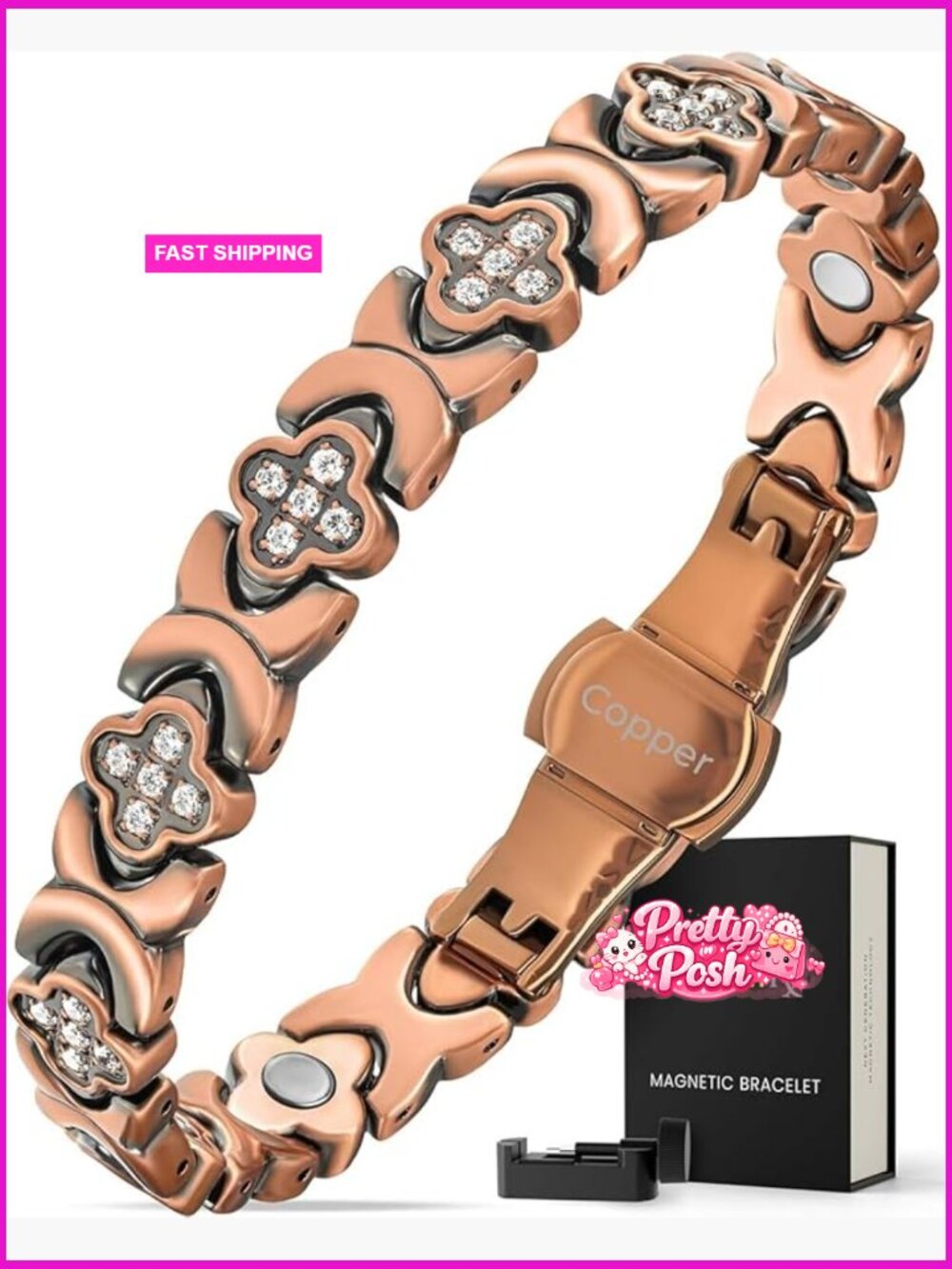 Magnetic Copper Bracelet with 11 Neodymium Magnets - Adjustable with Sizing Tool